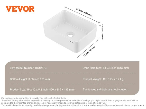 SucceBuy Rectangle Vessel Sink Bathroom Vessel Sink Countertop White Ceramic Bathroom Sinks Above Counter for Bathroom/Toilet