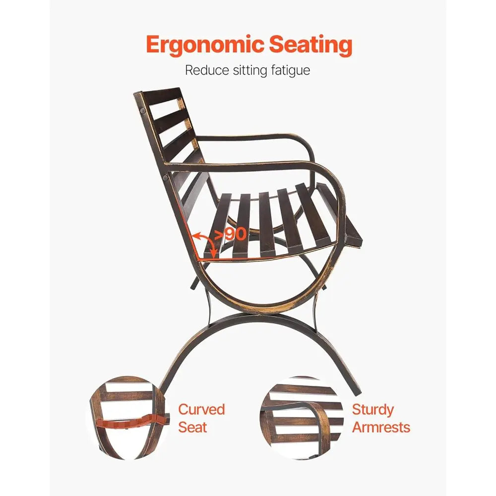 50 Carbon Steel Outdoor Bench with Slatted Backrest, Weatherproof for Patio, Garden, Antique Bronze