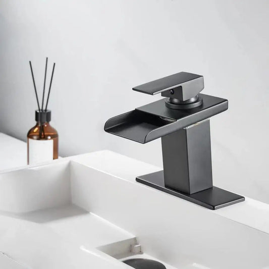 Matte Black Basin Faucet Mounted Single Lever Bathroom Crane Waterfall Brushed Nickel Bathroom Tap Hot Cold Water Mixer Taps