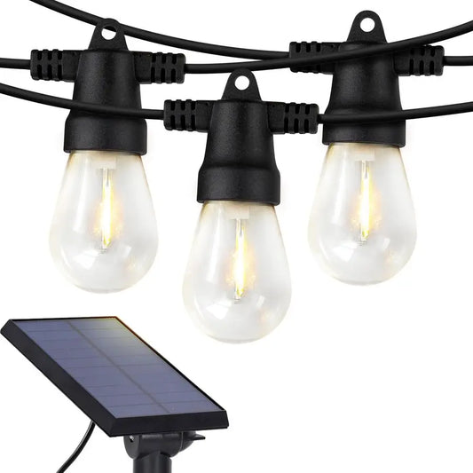 Ambience Pro Solar Powered Outdoor String Lights, 48 ft Commercial Grade Waterproof Patio Lights, 15 Edison Bulbs, Shatterproof