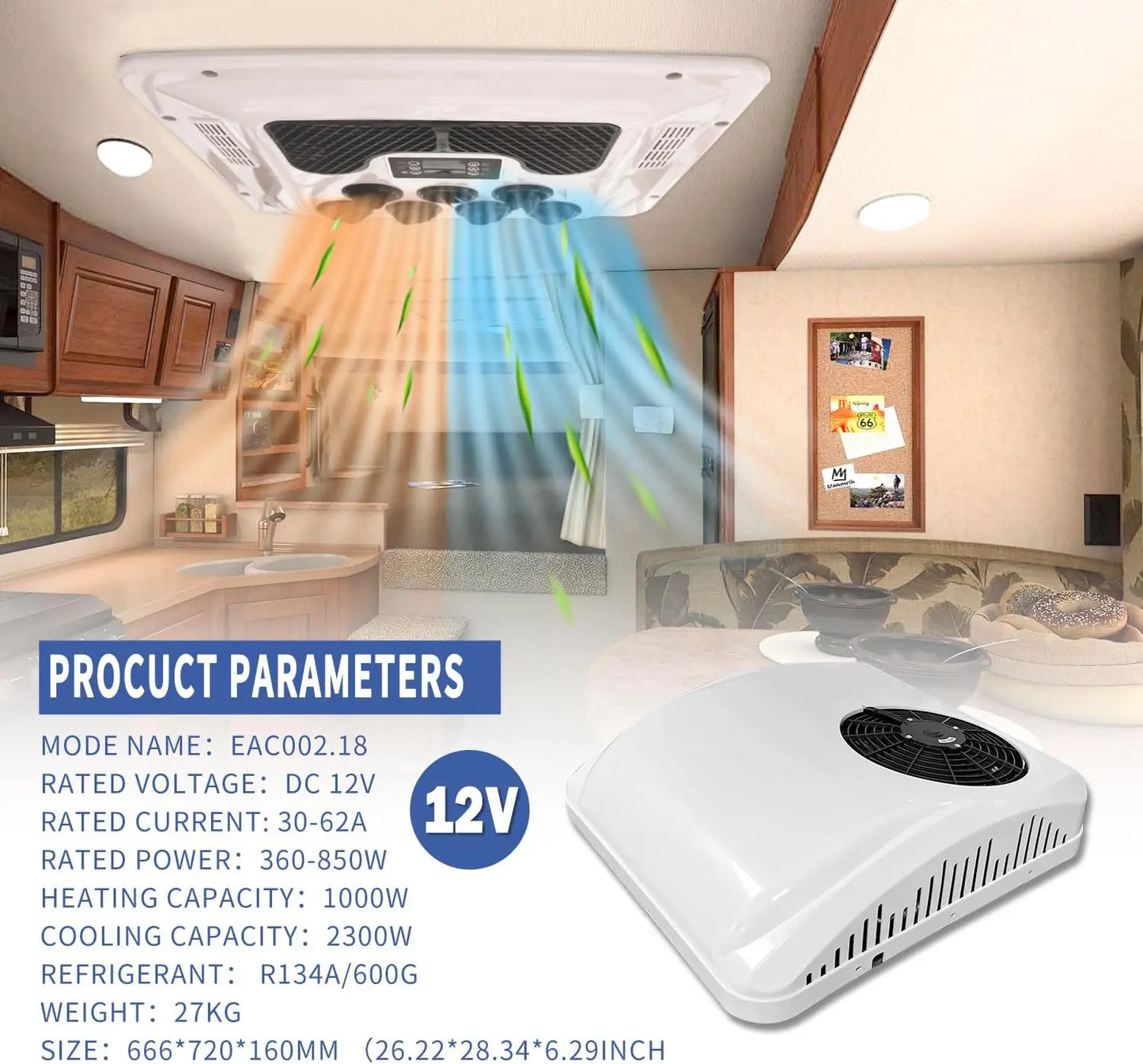 Treeligo RV Roof 12V Air Conditioner Electric RV Rooftop Parking AC For Truck Camper Van Caravans Motor Home 13500BTU Car AC