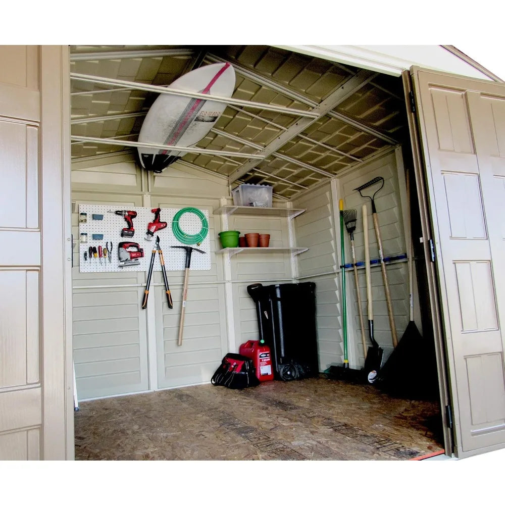 Duramax Woodbridge Plus 10.5 x 8 (8.02 m2) Plastic Garden Shed with 1 Fixed Window & Metal Foundation Kit, Strong Metal Roof Str