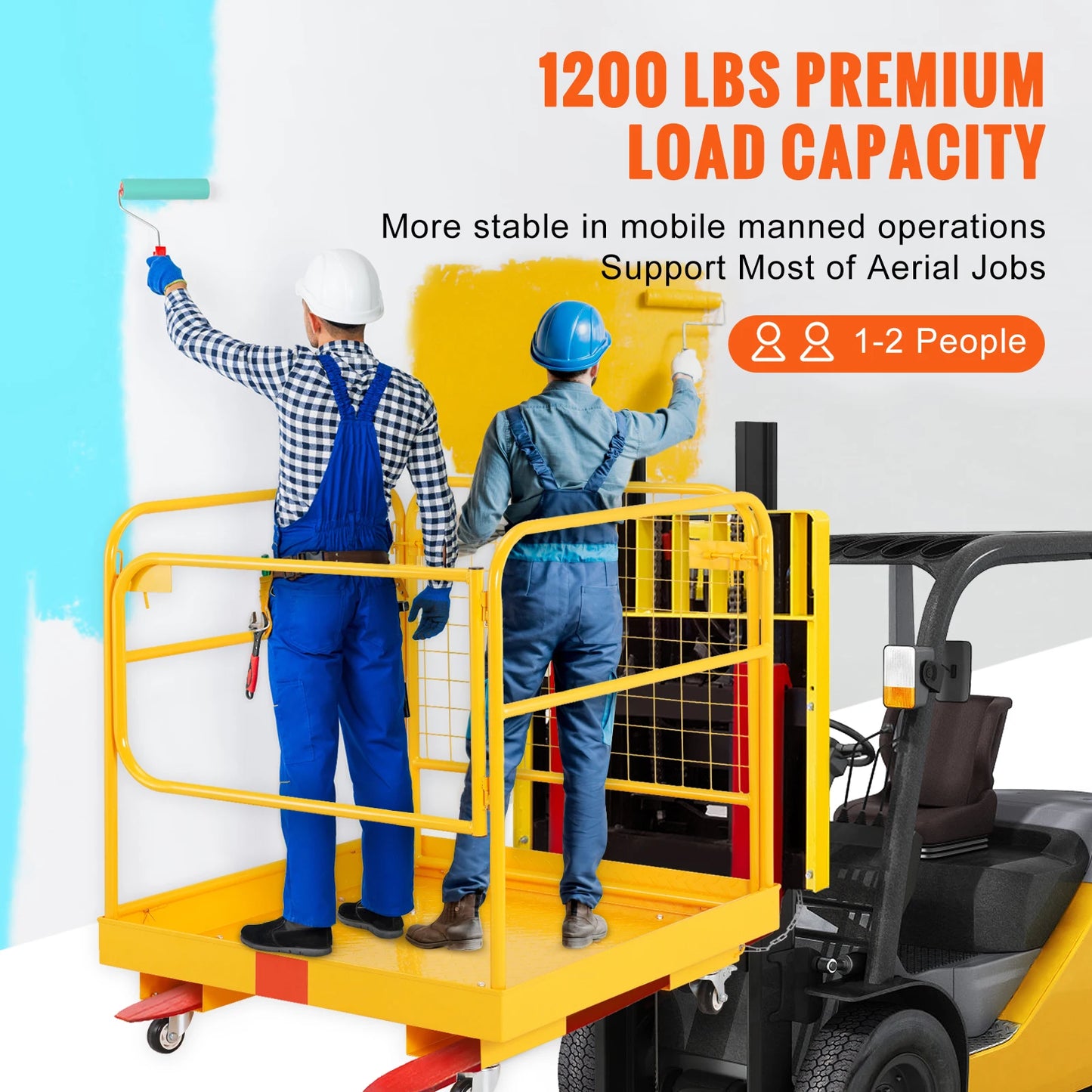 SucceBuy 1200lbs Forklift Safety Cage Folding Security Platform with Lockable Swivel Wheels Holds 1 to 2 Adults for Aerial Work