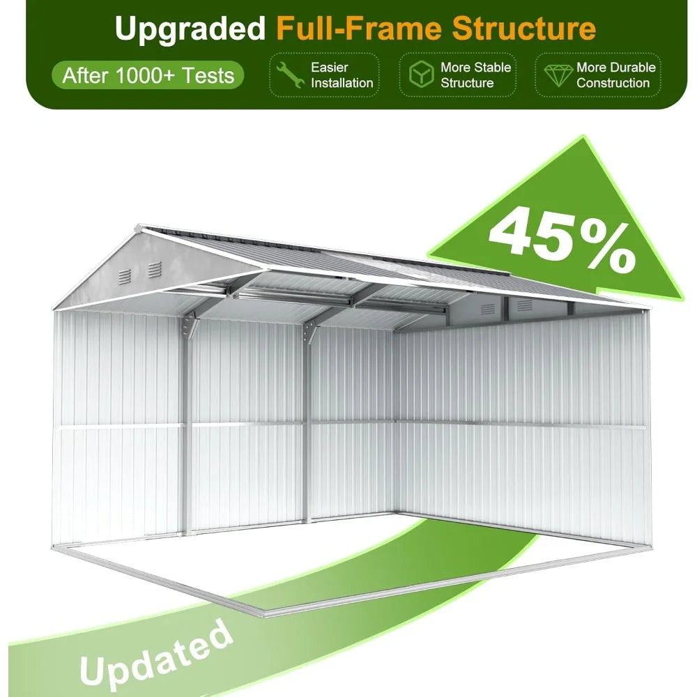 12x10 FT Metal Sheds & Outdoor Storage: Heavy Duty Garden Sheds with Dual Transparent Panels, 2x4-Pane Windows & Hinged Double D