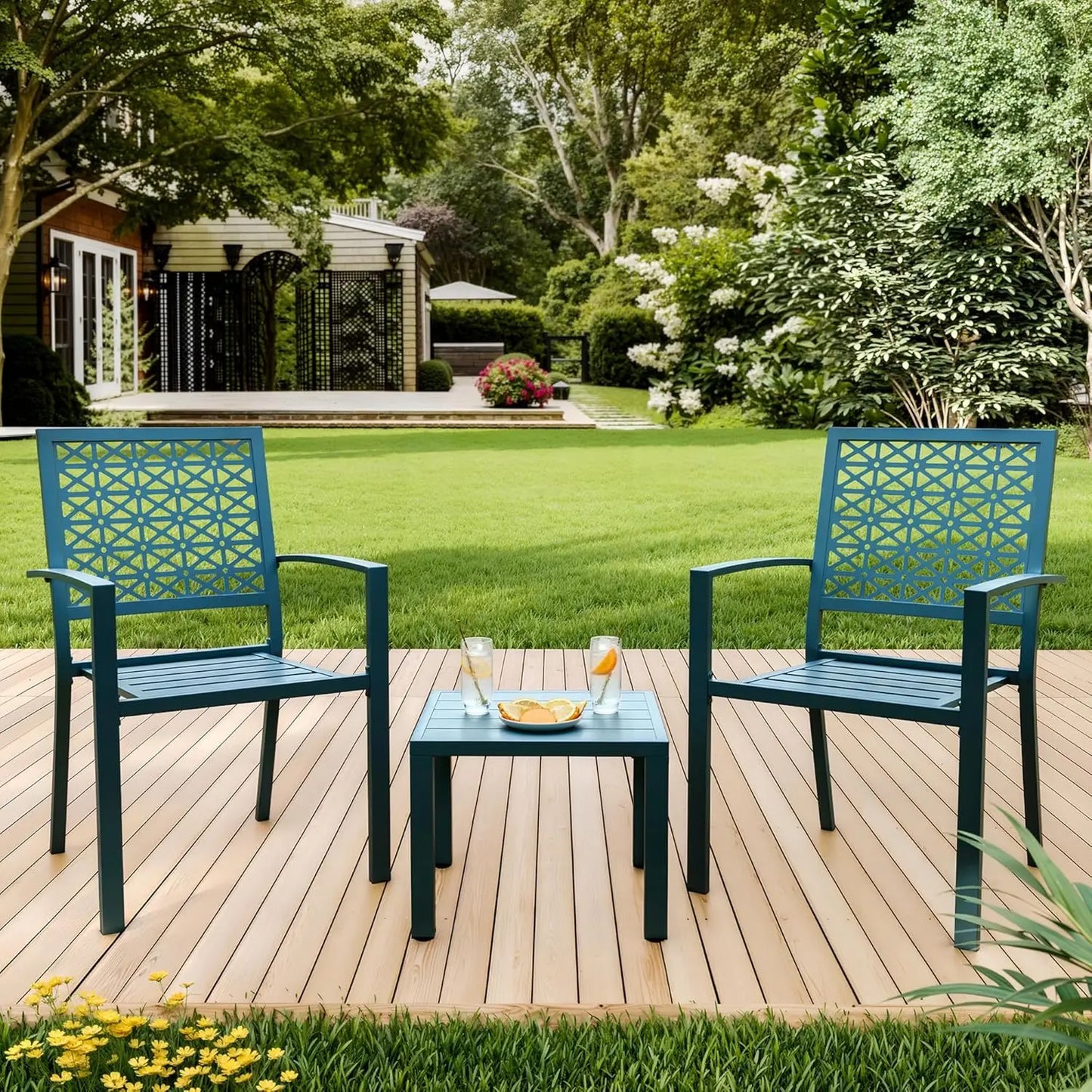 Patio Bistro Set 3 Piece, Bistro Table and Chairs Set of 2 Outdoor, Small Patio Furniture Sets with Coffee Table Garden Supplies