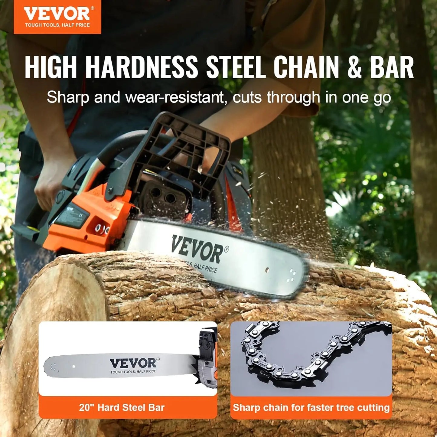 as Chainsaw 58CC 2-Cycle Powered Chainsaw 20 Inch Handheld Cordless Garden and Farm Cutting Use