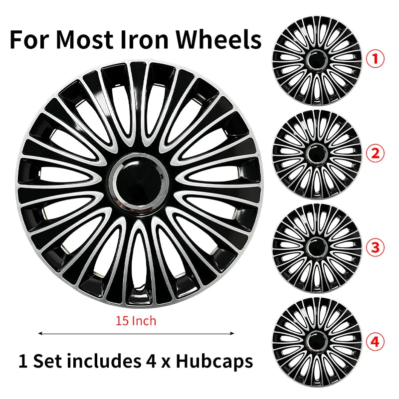 Sports Caps Rim 15inch Hub Cover for Iron Rim Wheel Cover Set of 4 Steel Replacement Plastic Hubcap for R15 Tire Car Accessories