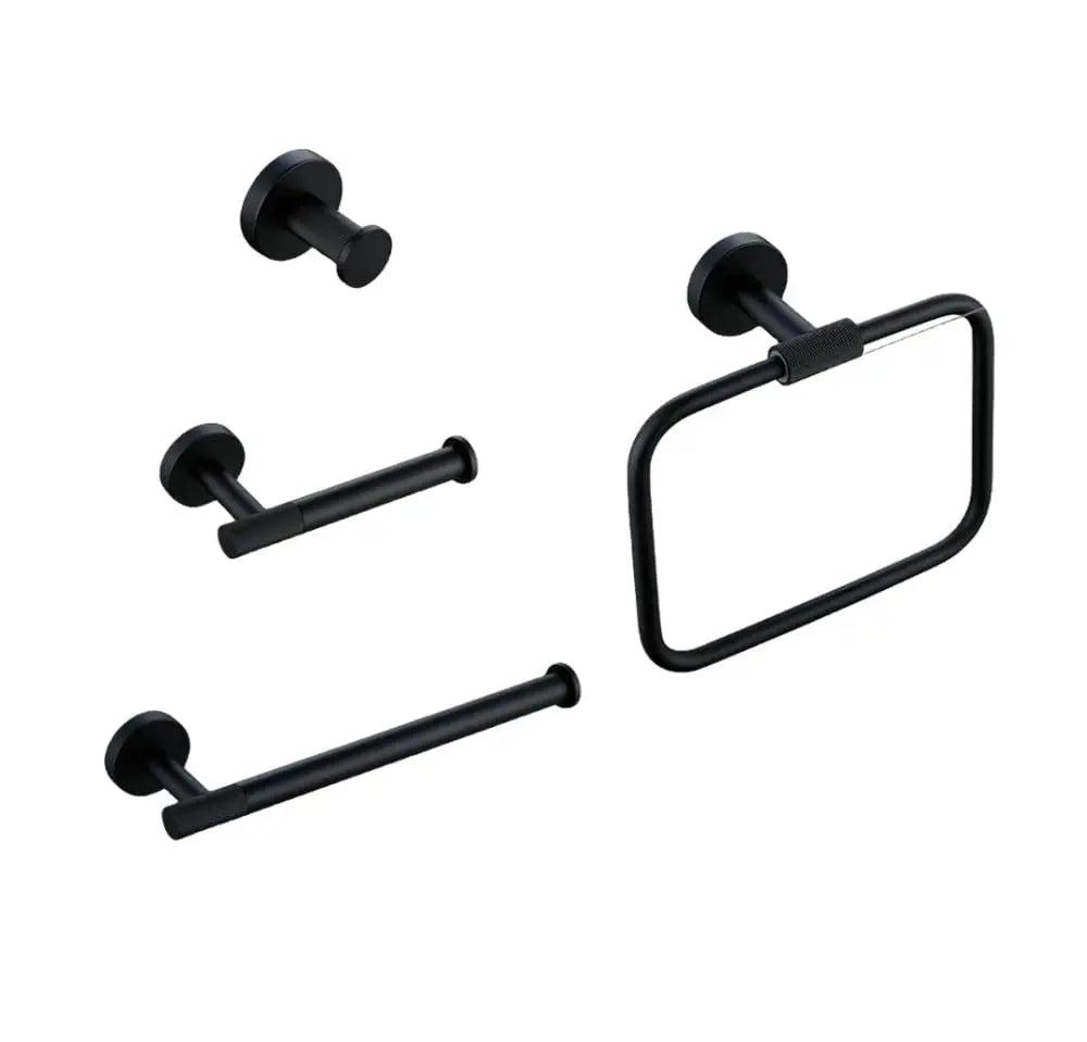 Matte Black Brass Knurled Bathroom Hardware Set Towel Bar Robe Hook Shelf Paper Holder, Customized
