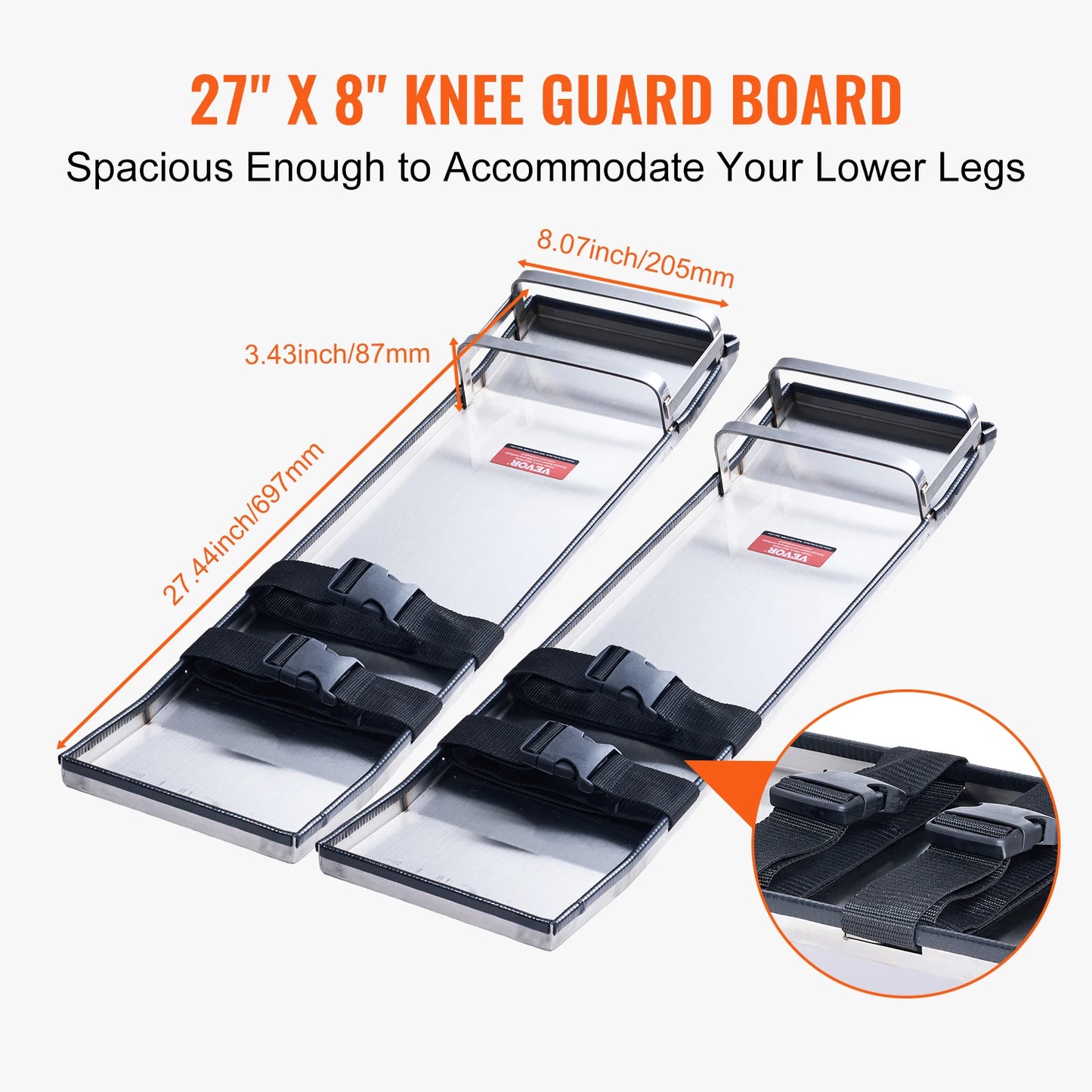 VEVOR Concrete Knee Boards Stainless Steel 28'' x 8'' Concrete Sliders Knee Boards For Concrete Concrete Knee Pads Pair Sliders