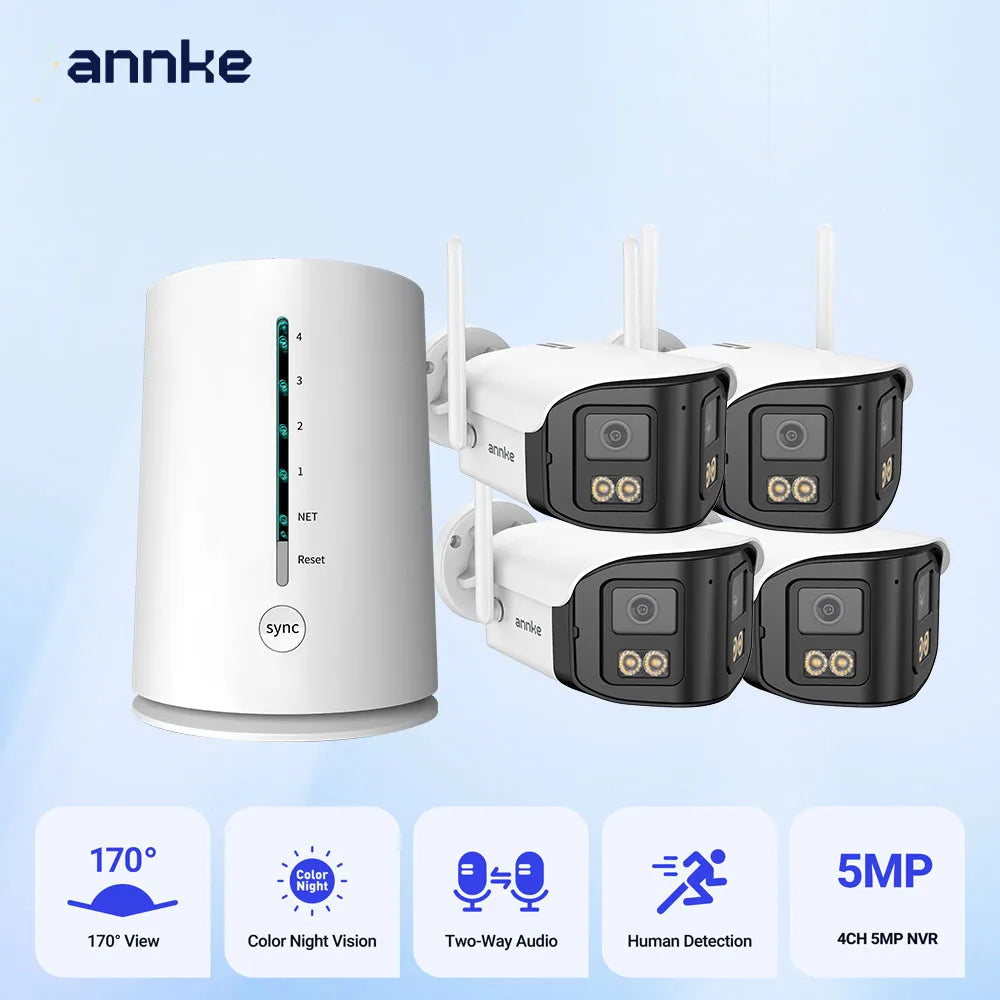 ANNKE Wireless Security Camera System 4CH NVR 4MP Dual Lens WiFi6 Outdoor CCTV Kit Home Surveillance with Alexa
