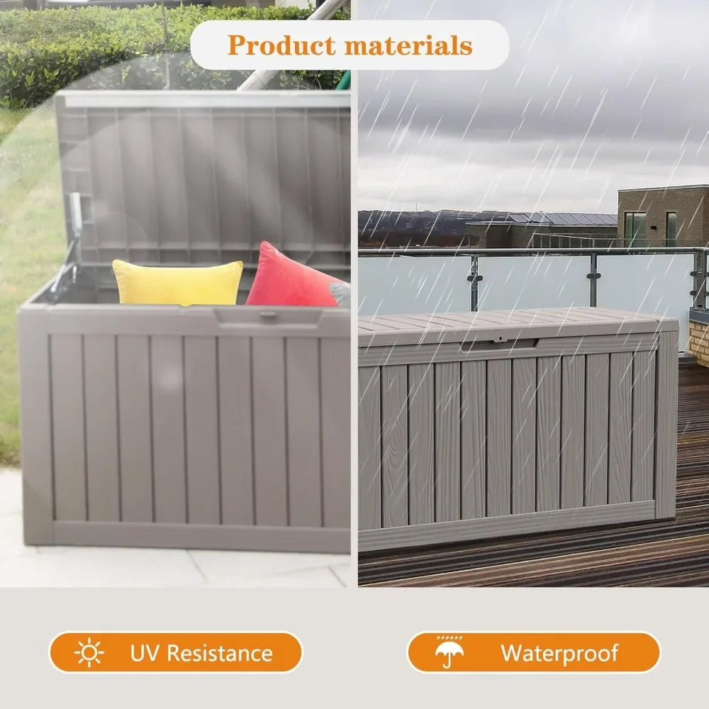 80 gallon waterproof deck box, terrace furniture storage box with lockable lid, garden, yard