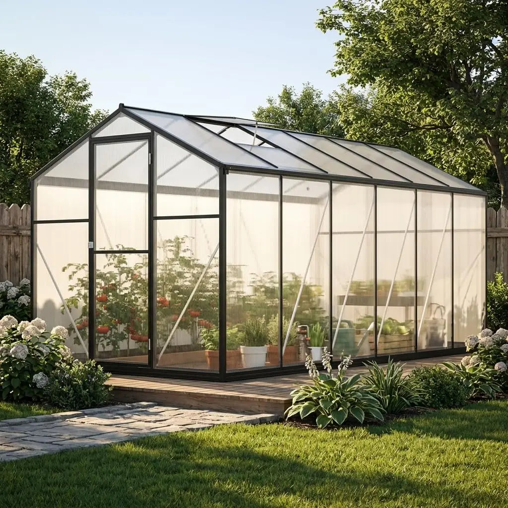 6x12 Ft Greenhouses for Outdoors, Walk-in Green House with UV-Coated Heavy-Duty Polycarbonate Panels for Outdoor, 2, Customized