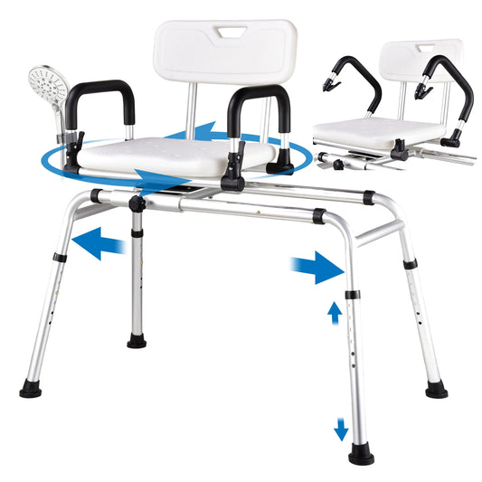 Adjustable Height Sliding Shower Chair 220 Lbs, Handicap Bath Seat with Backrest for Tub Safety & Mobility