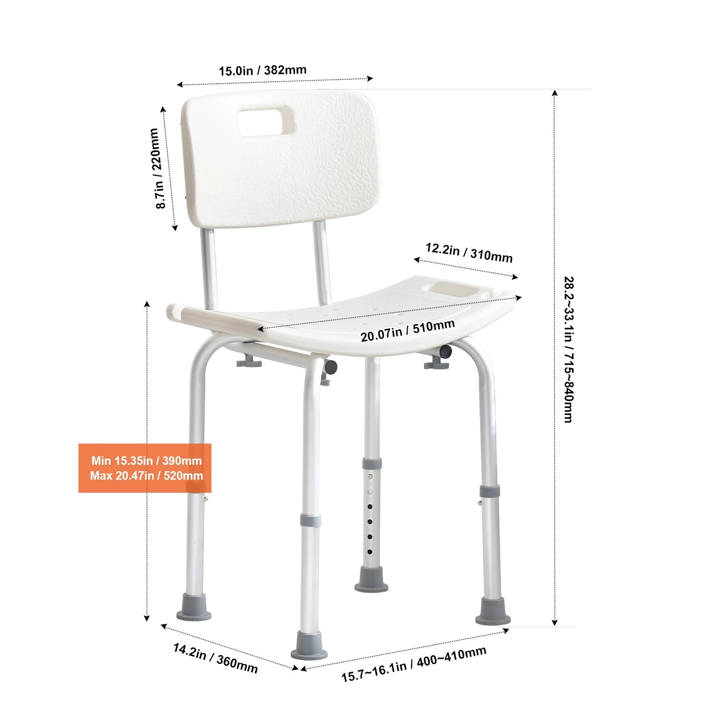 SucceBuy Shower Chair Adjustable Height Bench Bath Chair for Elderly Disabled Shower Chair for Inside Shower Bathtub 400/350lb