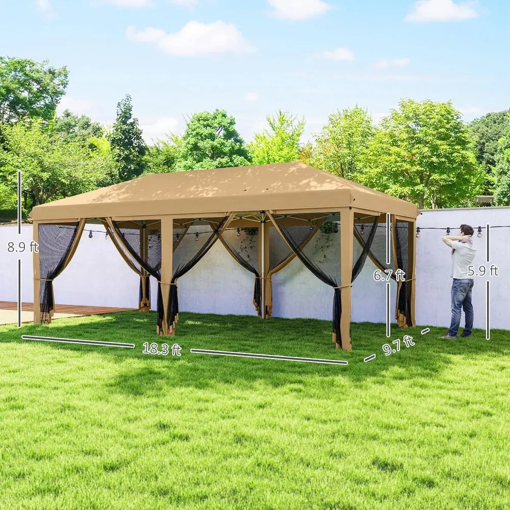 10 x 20 Pop Up Canopy Tent with Netting, Heavy Duty Instant Sun Shelter, Large Tents for Parties with Carry Bag for Outdoor, Ga