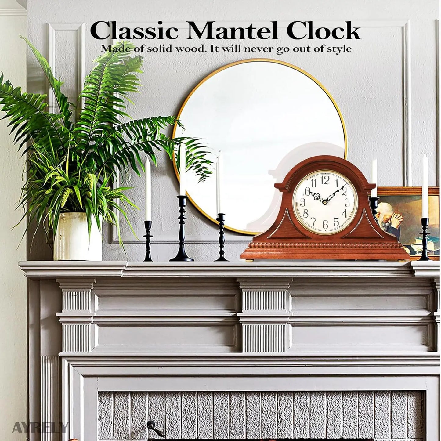 Vintage Desk Clock Wooden Frame Hour Quarter Chime Battery Operated Living Room Decor