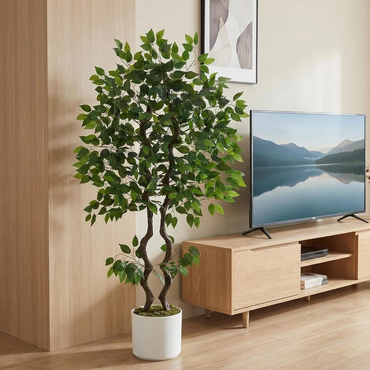 4ft/5ft/6ft Artificial Ficus Tree, Tall Faux Floor Plant with Lifelike PVC Trunk and Full Dense Foliage, Faux Banyan Tree for Home Office, Living Room and Indoor Decor