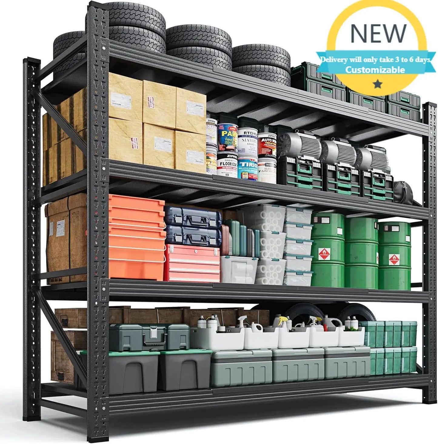 71.3" W Metal Storage Shelves,5000LBS Duty Garage Shelving Units, 4 Tier Adjustable Utility Rack Shelf(71.3" W x 24" D x 70" H)