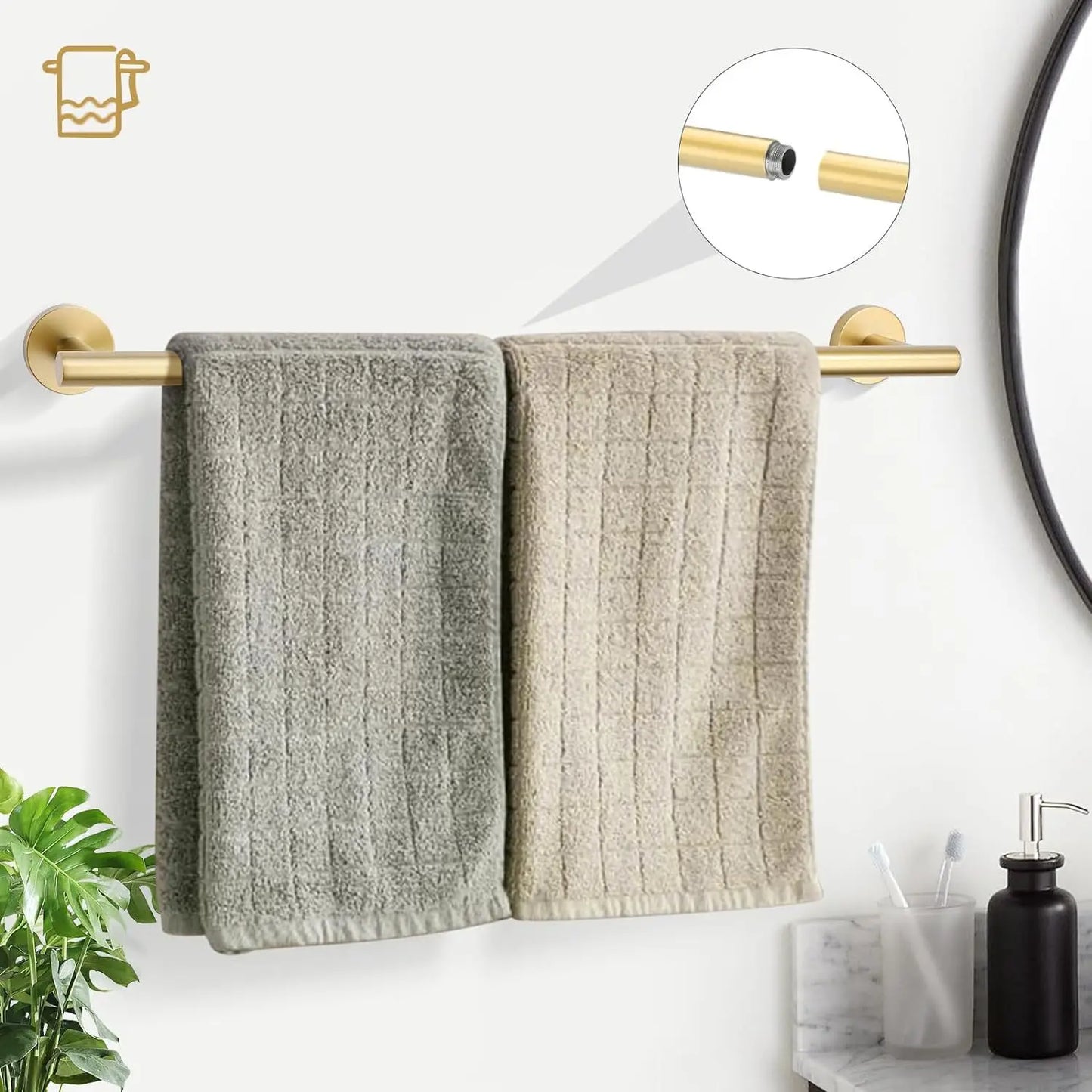 5 Piece Bathroom Accessories Set Brushed Gold Bathroom Hardware Set 23.6 Inch Bath Towel Bar Set Stainless Steel Towel Rack Set
