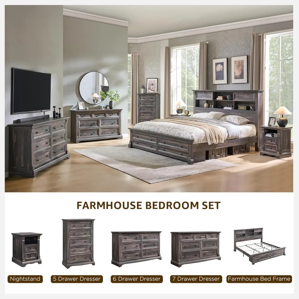 7 Drawer Rustic Wood Dresser 54" Wide Roman Column Storage Bedroom Living Room Closet Custom