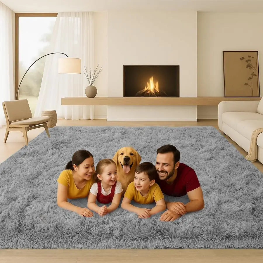 8x10 Area Rugs Living Room, Gray Large Plush Fluffy Bedroom Carpet, NonSlip Upgraded Indoor Thick Soft Rug, Modern Plush Carpet