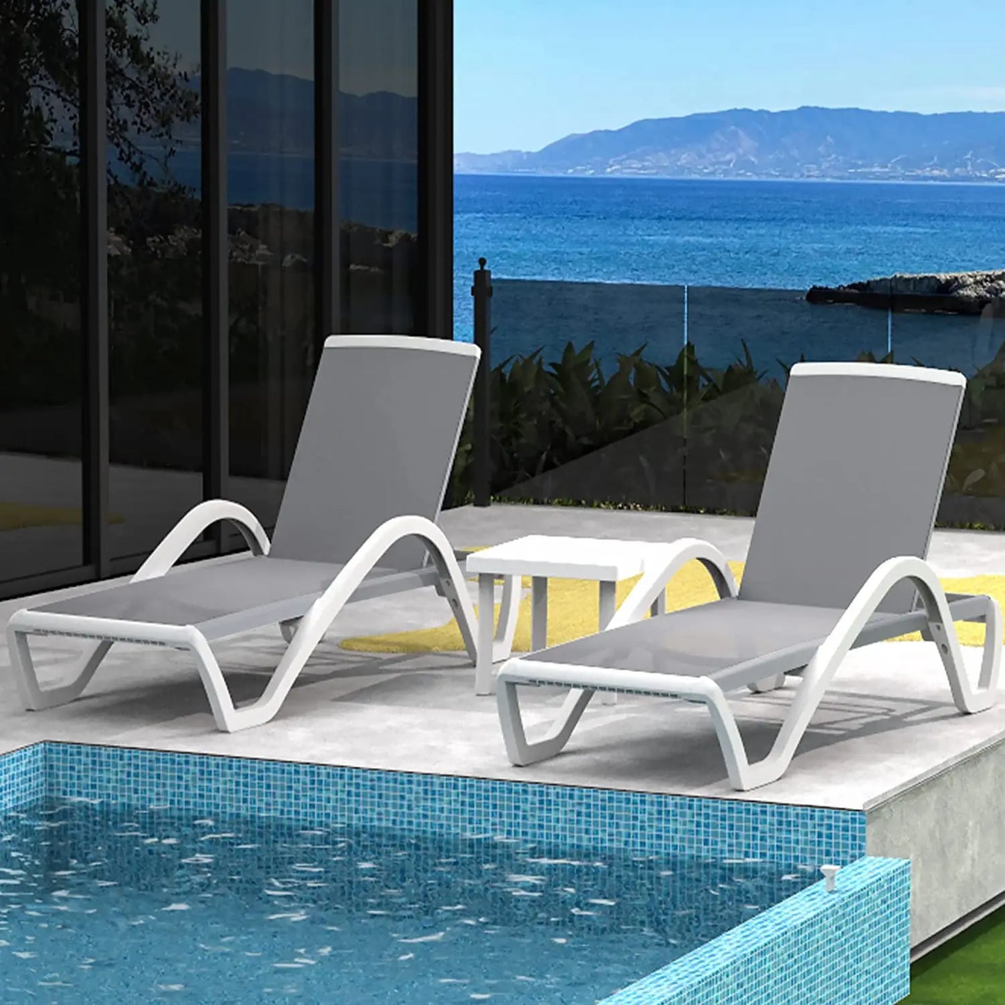 5-Position Aluminum Outdoor Lounge Chair Set of 3 with Wheels All-Weather for Patio Yard Poolside, Custom