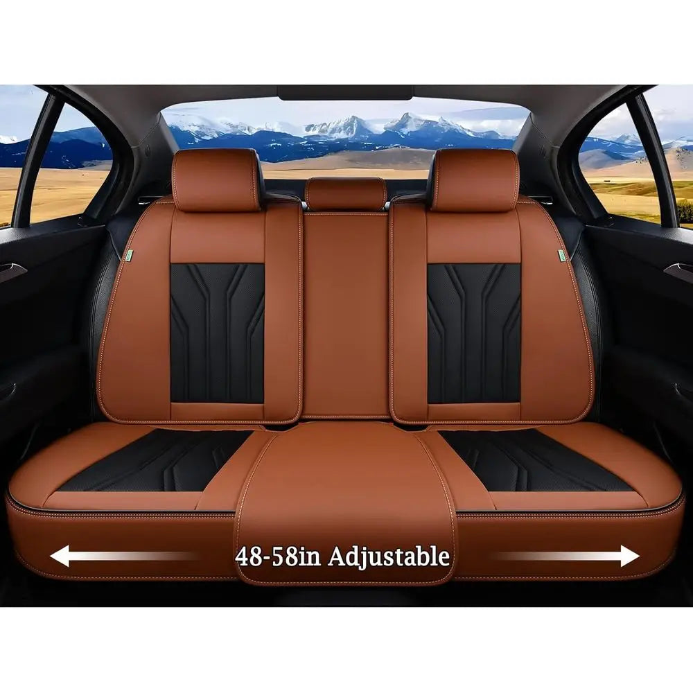 Seat Covers Full Set, Car Seat Protectors 5 Seats, Automotive Seat Covers Fit for Most Cars Trucks-Brown&Black