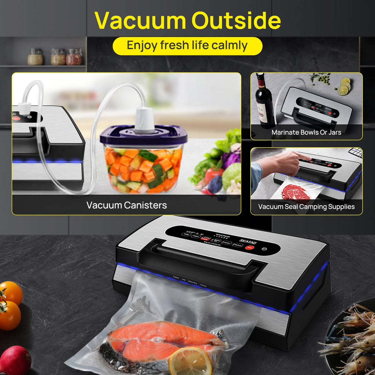 Seatao VH5188 Vacuum Packing Machine Built in Cutter & Storage Multifunction Automatic Vacuum Sealer Machine Commercial