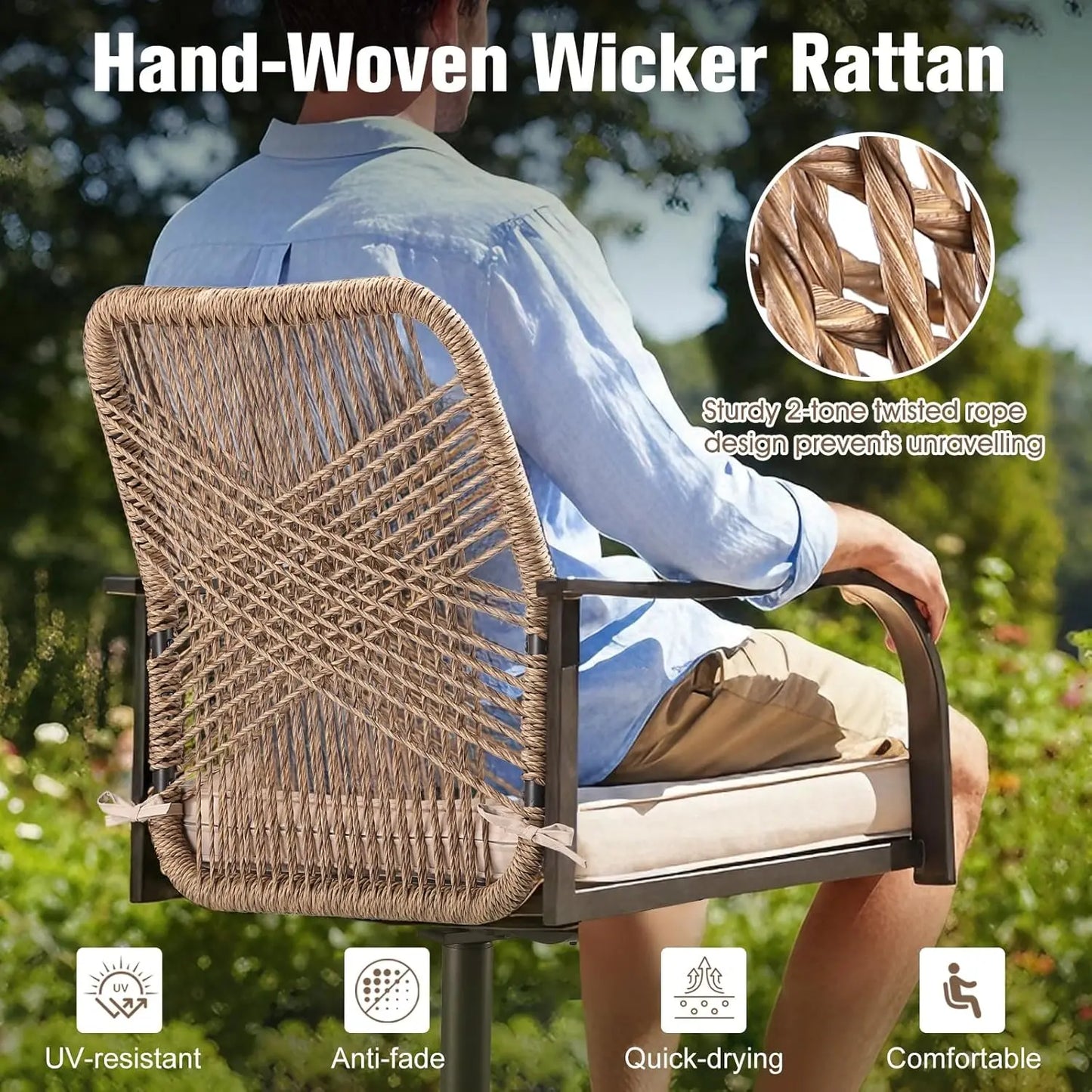 Patio Swivel Dining Chairs Set 4 Wicker Metal Cushioned Gentle Rocker Outdoor Backyard Lawn Garden Deck Porch, Custom