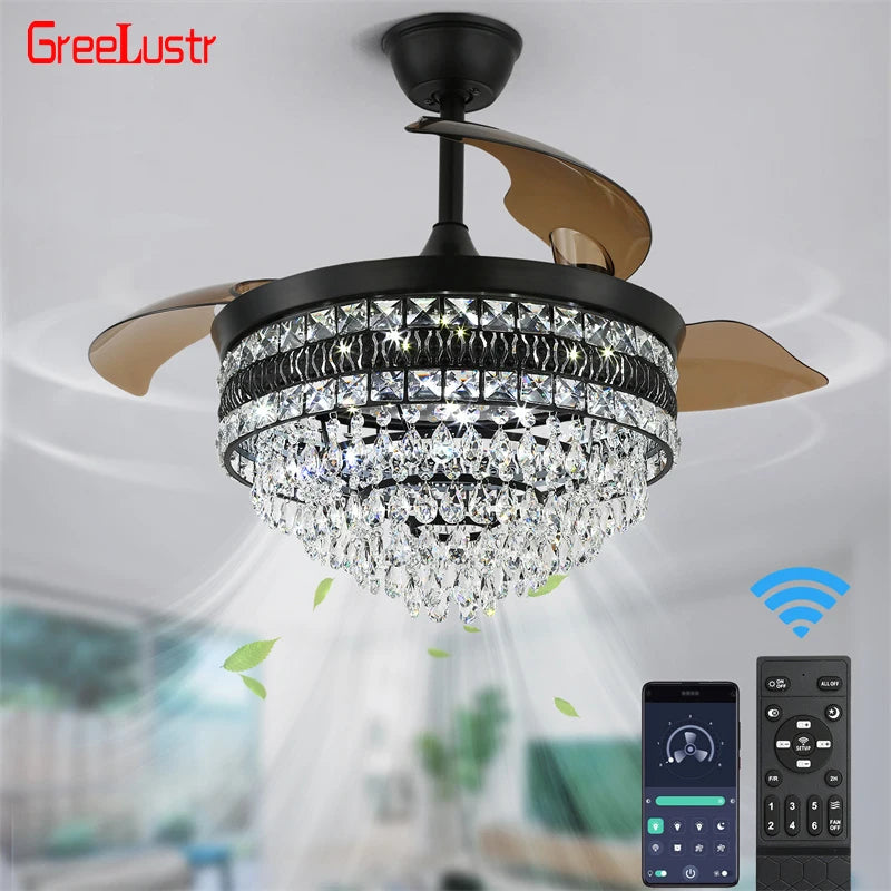 Modern Intelligent Ceiling Fan Lights  App Rc Adjustable 6 Level Speed Luminaire Bedroom Led Fandelier Lamp Indoor Pendant Light