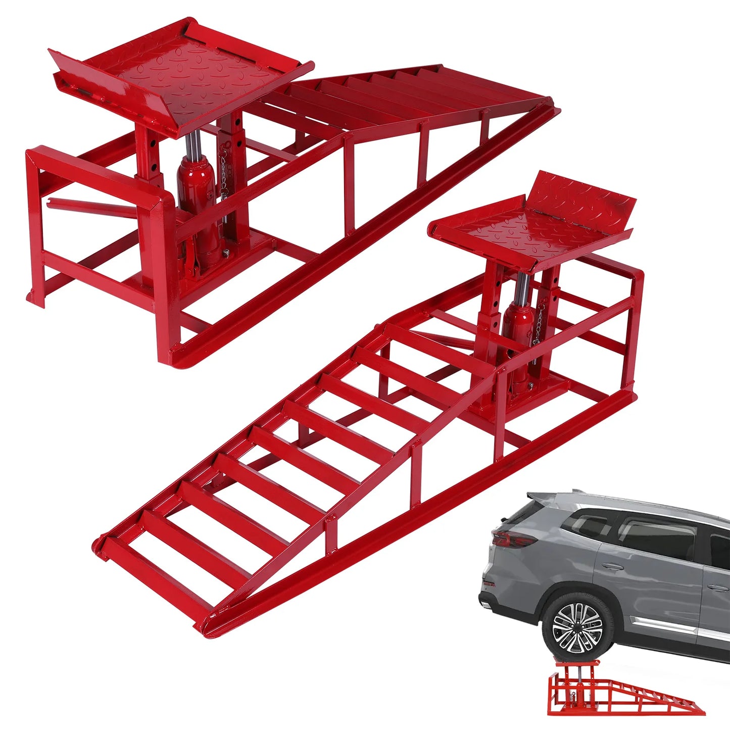 2Pcs Hydraulic Vehicle Repair Ramp 5 Ton Capacity Portable & Adjustable Car Ramp for Routine Tire Replacement