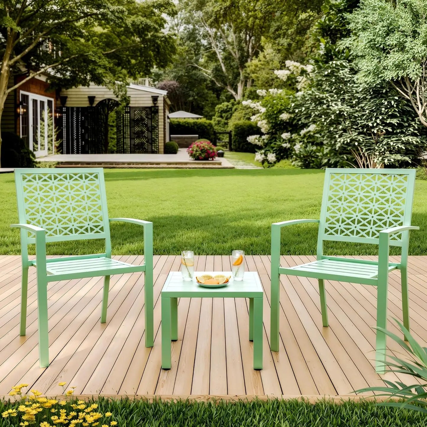 Patio Bistro Set 3 Piece, Bistro Table and Chairs Set of 2 Outdoor, Small Patio Furniture Sets with Coffee Table Garden Supplies