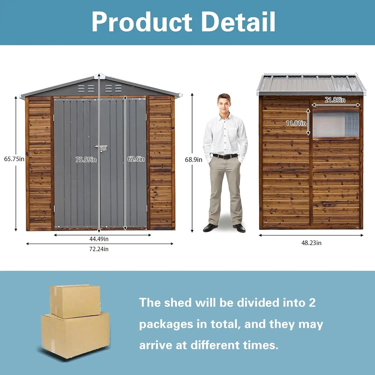 6x4 FT Outdoor Storage Shed with Windows Waterproof Wood & Metal Tool House for Patio Garden Backyard 4 Vents No Floor Custom