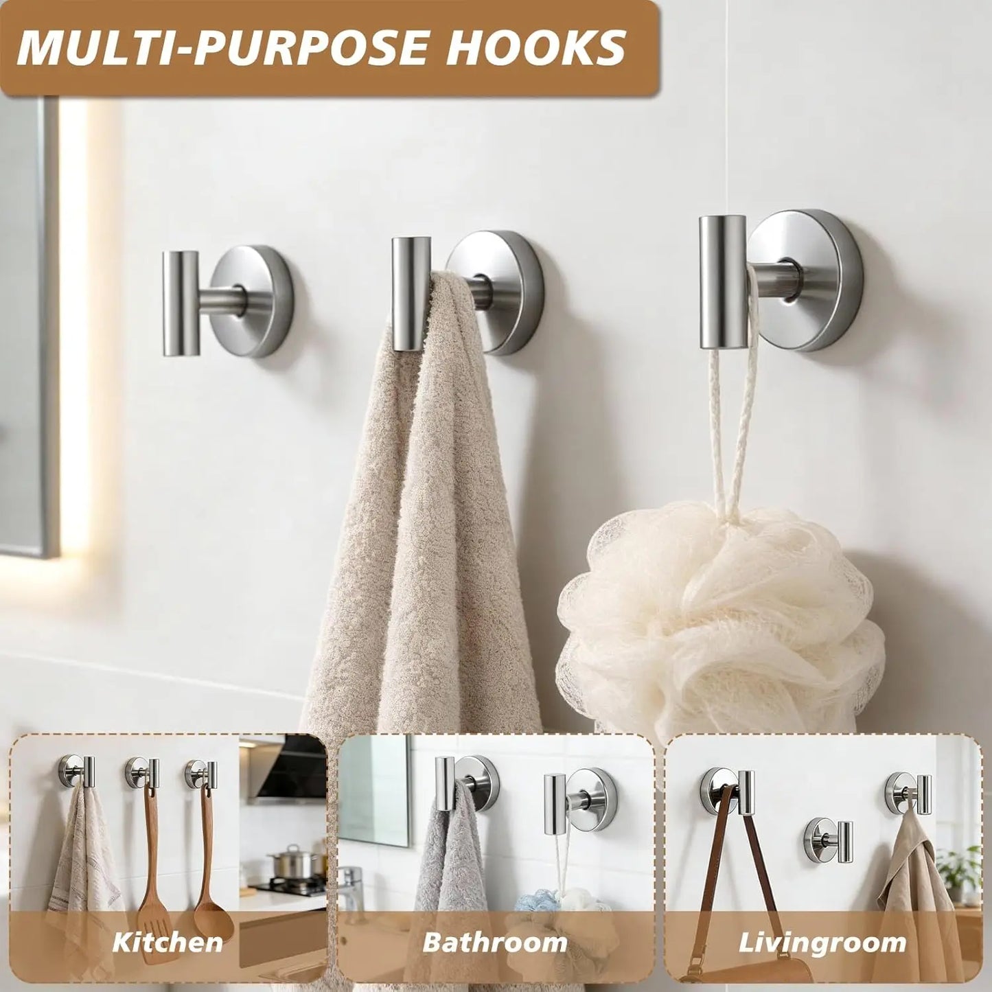 Suction Cup Hooks for Shower, Heavy Duty Up to 11 lbs, No Damage Removable Towel Holder for Bathroom, Kitchen, Glass, Tile