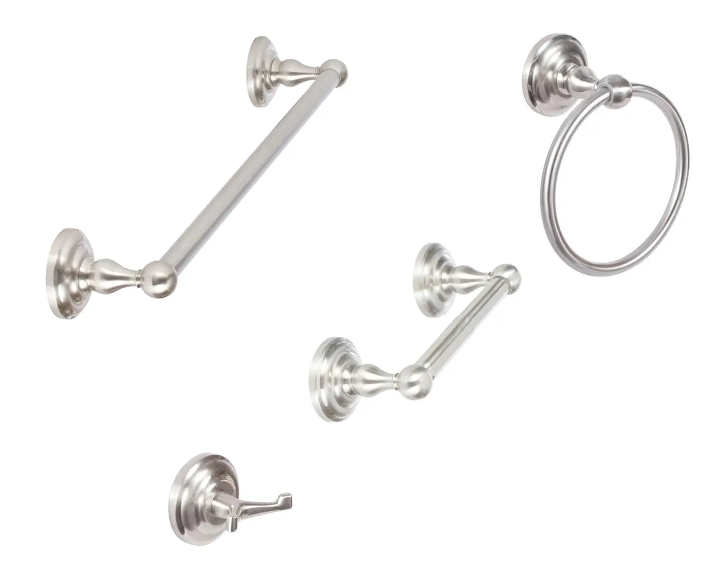 4 Piece Bathroom Hardware Set 30" Towel Bar Robe Hook Towel Ring Toilet Paper Holder Satin Nickel Finish, Customized