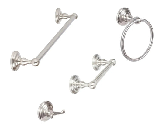 4 Piece Bathroom Hardware Set 30" Towel Bar Robe Hook Towel Ring Toilet Paper Holder Satin Nickel Finish, Customized