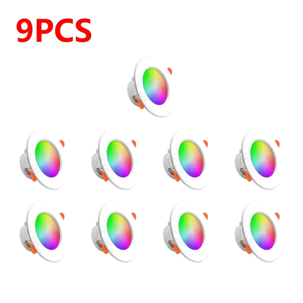 1-10PCS 10W Smart LED Downlight Bluetooth Ceiling Lamp RGB Lamp APP Remote Control Color Changing Light for Google Alexa Home