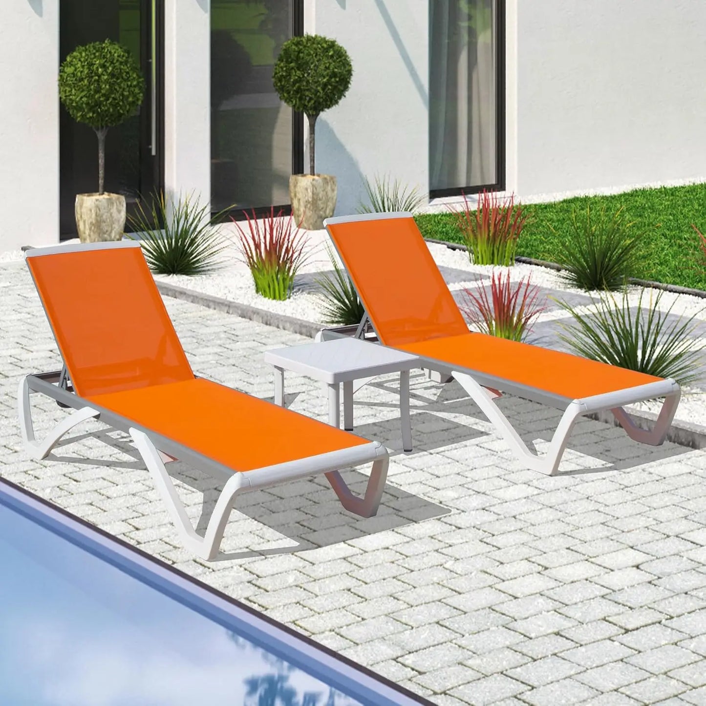 5-Position Aluminum Outdoor Lounge Chair Set of 3 with Wheels All-Weather for Patio Yard Poolside, Custom