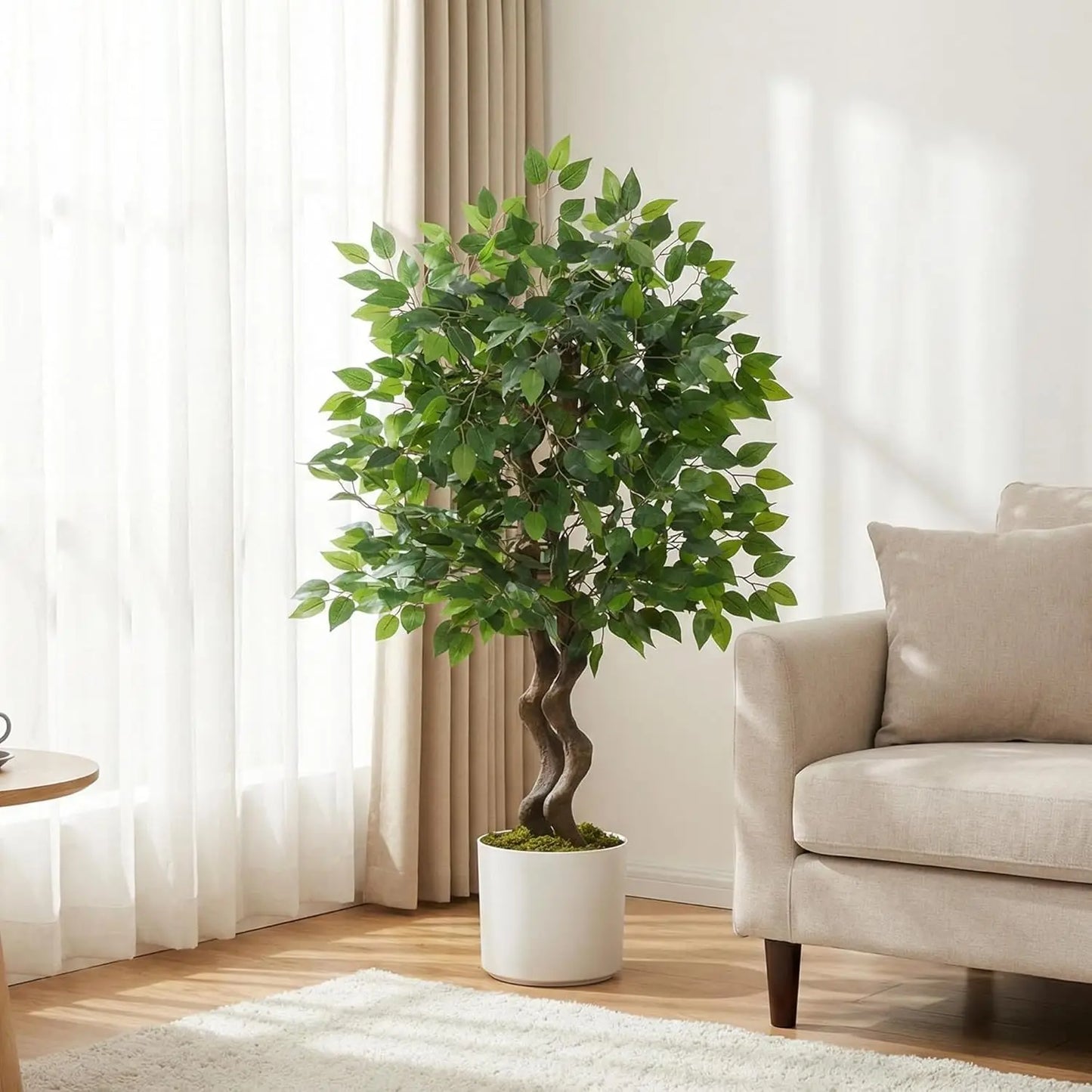 4ft/5ft/6ft Artificial Ficus Tree, Tall Faux Floor Plant with Lifelike PVC Trunk and Full Dense Foliage, Faux Banyan Tree for Home Office, Living Room and Indoor Decor