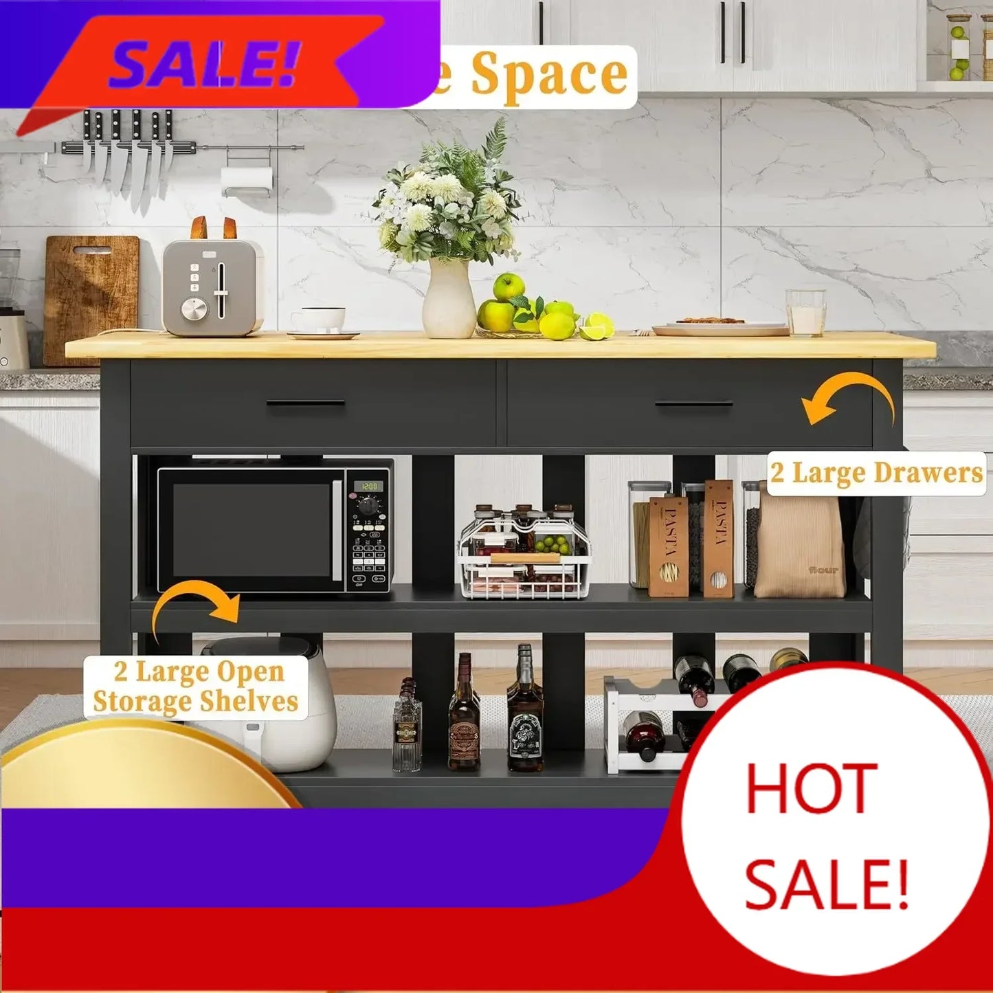 BestsellerBestsellerBestsellerBestsellerModern Essential 47.3" Solid Rubberwood Kitchen Island with Power Outlets - Extra Large