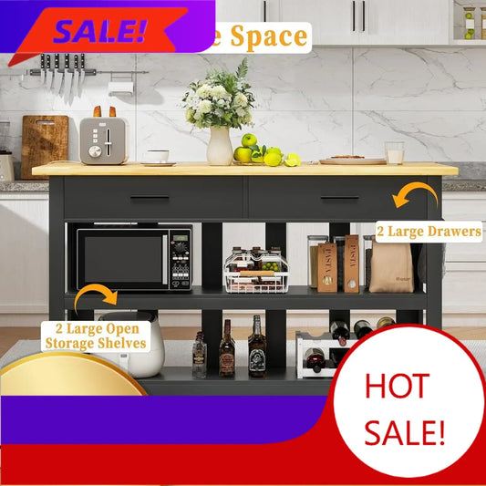 BestsellerBestsellerBestsellerBestsellerModern Essential 47.3" Solid Rubberwood Kitchen Island with Power Outlets - Extra Large