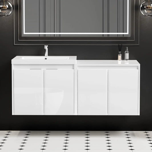 48" Wall Mounted Bathroom Vanity Resin Sink Soft Close Storage Cabinet Modern Glossy White, Customized