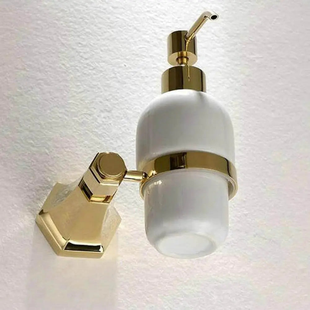 Golden Brass Geometric Bathroom Hardware Set Towel Shelf Soap Dispenser Toilet Brush Towel Bar, Customized