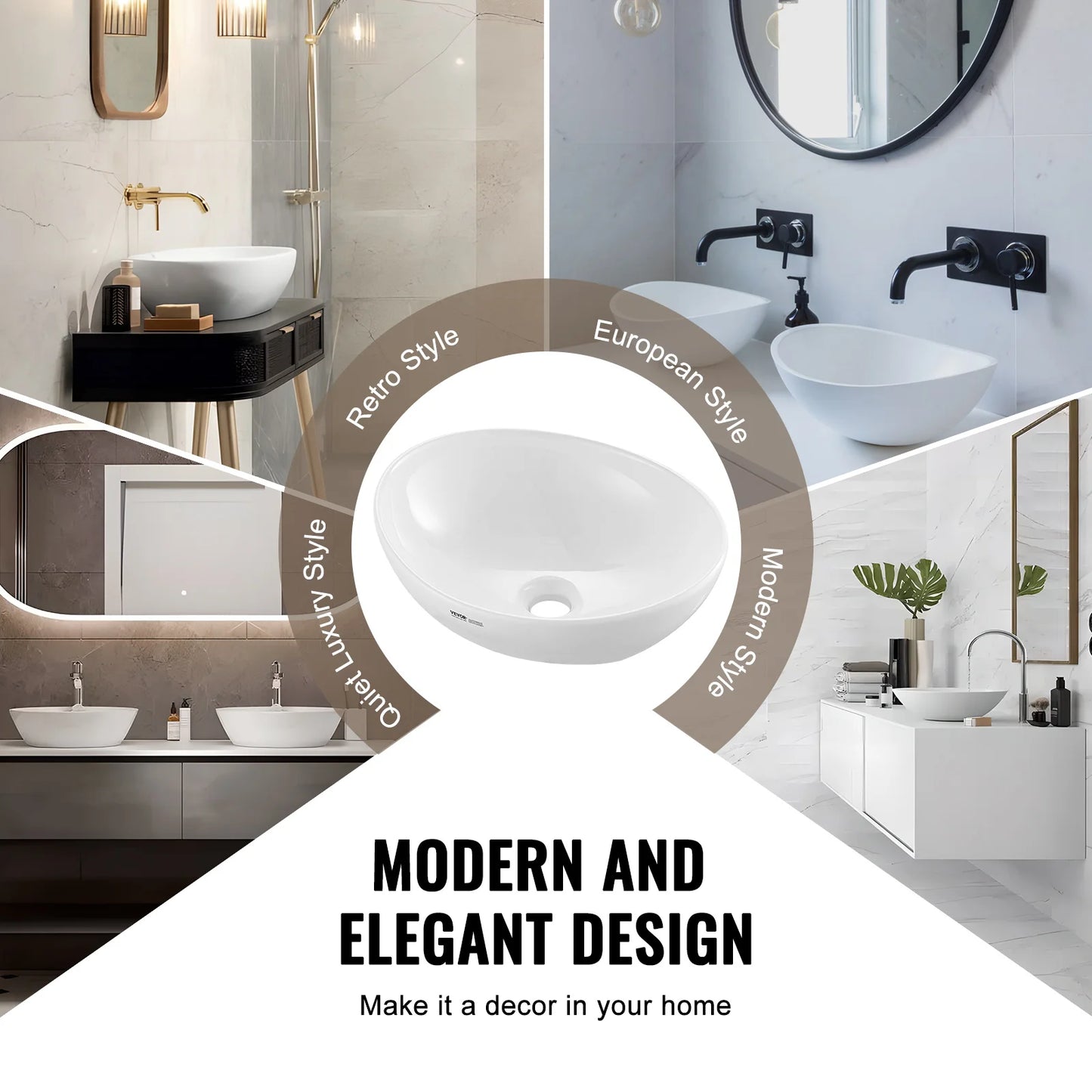 SucceBuy Oval Vessel Sink Vessel Sink Bowl Countertop White Ceramic Bathroom Sinks Above Counter for Bathroom Hotel and RV