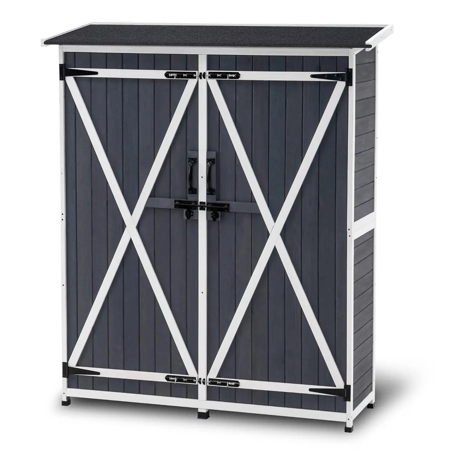 Outdoor Storage Cabinet with Shelves, Wood Garden Shed with Floor, Outside Tool Shed with 2 Lockable Doors for Yard, Custom