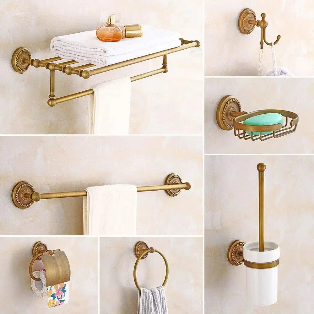 7pc Gold Bathroom Organizer Set Wall Mounted Metal Towel Rack Toilet Paper Holder Kit for Bathroom, Customized