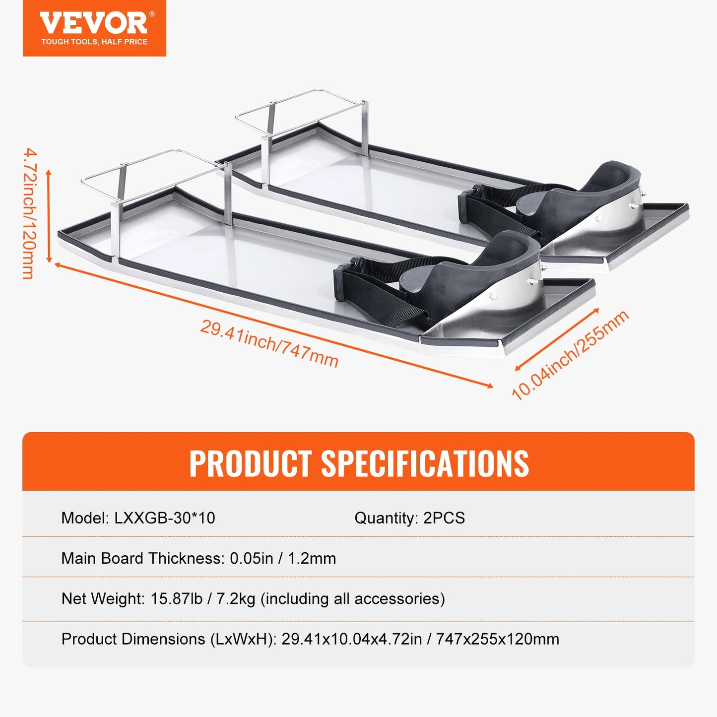 VEVOR Concrete Knee Boards Stainless Steel 28'' x 8'' Concrete Sliders Knee Boards For Concrete Concrete Knee Pads Pair Sliders