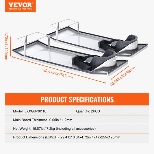 VEVOR Concrete Knee Boards Stainless Steel 28'' x 8'' Concrete Sliders Knee Boards For Concrete Concrete Knee Pads Pair Sliders