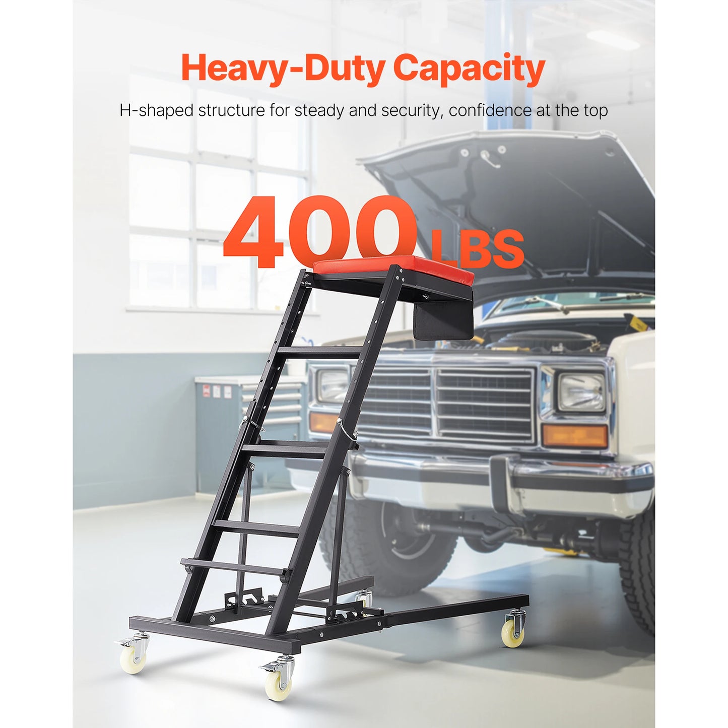 SucceBuy Automotive Top Creeper Engine Creeper Adjustable Height 400 LBS High Top Creeper 4 Swivel Caster Wheels for Auto Repair