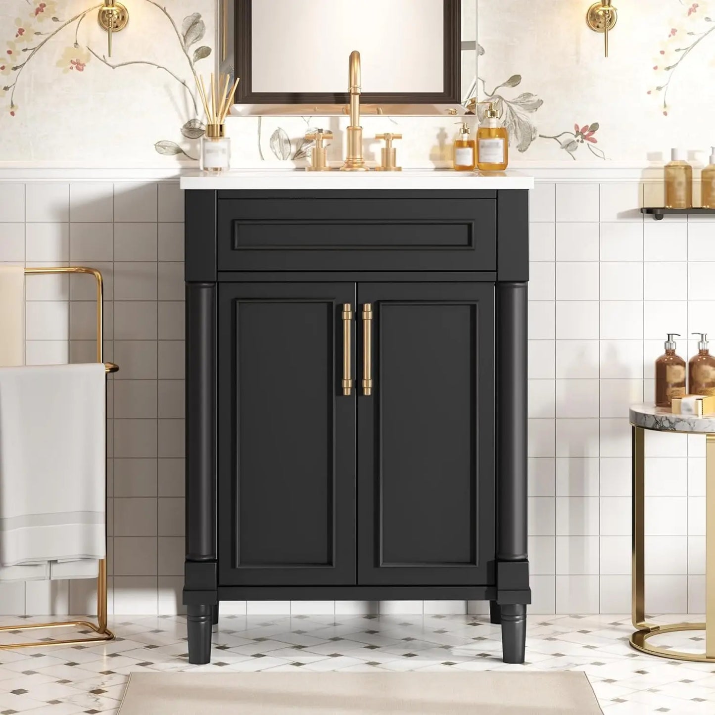 24-inch Bathroom Vanity with Sink Combo, Free-Standing Single Bathroom Storage Cabinet with One Flip Drawer,, Customized